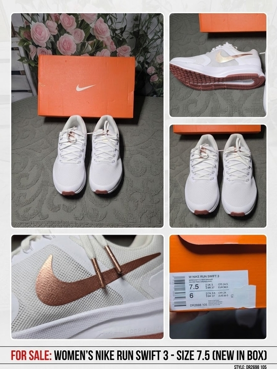Nike Shoes - Nike Women’s White Sneakers with Rose Gold Swoosh